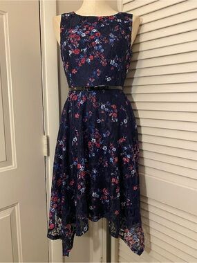 Elle Navy Floral High-Low Sleeveless Dress- Size Small